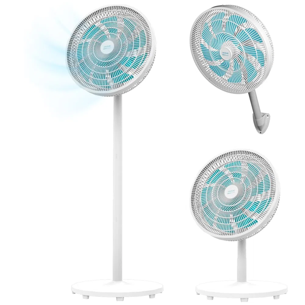 Cecotec Ventilatore a pianta, da tavolo e da parete, EnergySilence 550 3in1, 60 W, multiposizione con 3 altezze, diametro 16", oscillazione automatica 80º, 3 velocità, facile utilizzo, Bianco