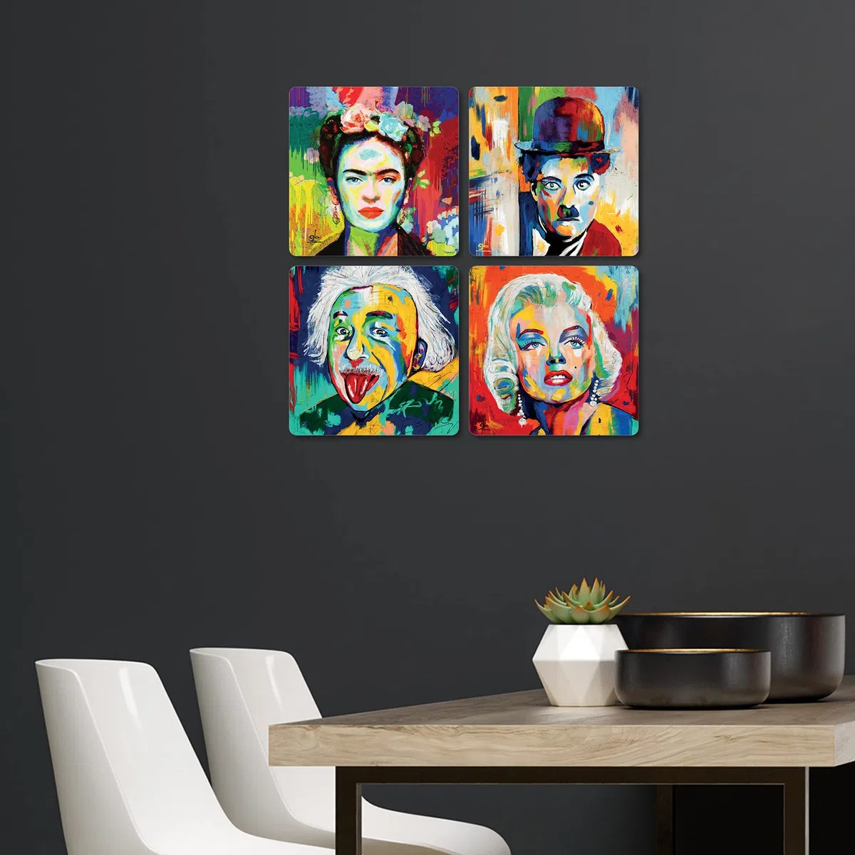 Giallobus - Quadri 4 Multi Pannello Art Board - Personaggi Famosi - Raccolta 1 - Legno MDF - 29,7x29,7 - x 4 Pezzi
