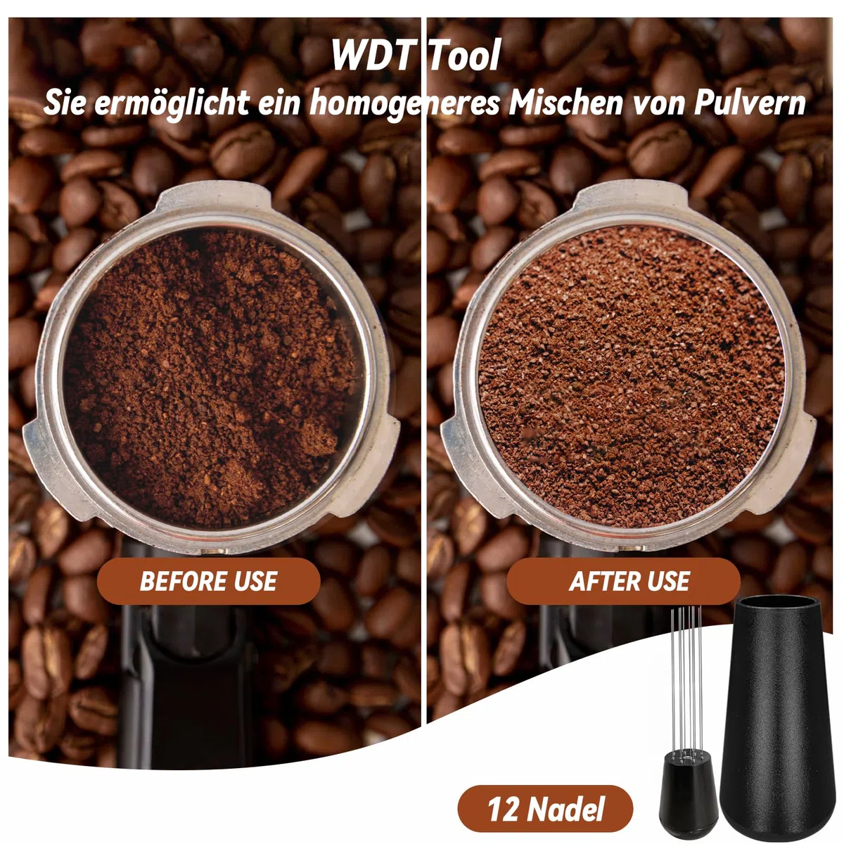 Tamper per caffè da 51 mm, con regolatore di pressione, set di tamper incluso strumento per tamper, in acciaio inox 304, con regolazione della scala