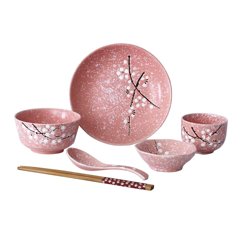 BESTonZON Set di 6 stoviglie in ceramica giapponese, per la casa, in ceramica, colore rosa