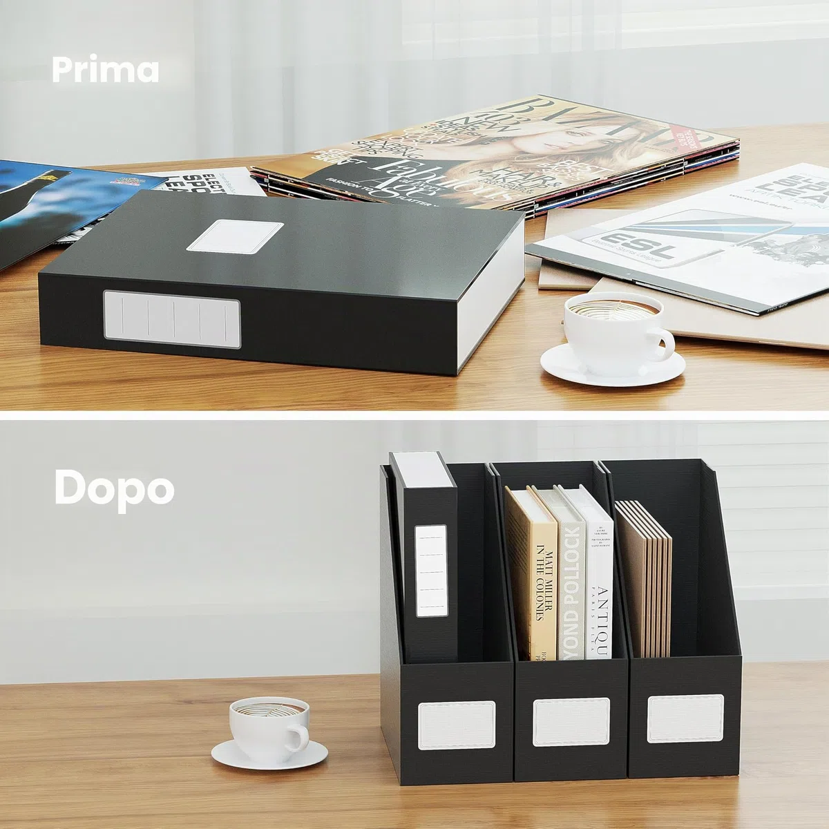 JiaWei Portariviste 3 Pezzi, Fondo Robusto, Realizzato in Cartone Extra Robusto da 1800 g/m², Larghezza 10,5 cm, A4 Cartella stand-up, per casa, ufficio e scuola - Nero