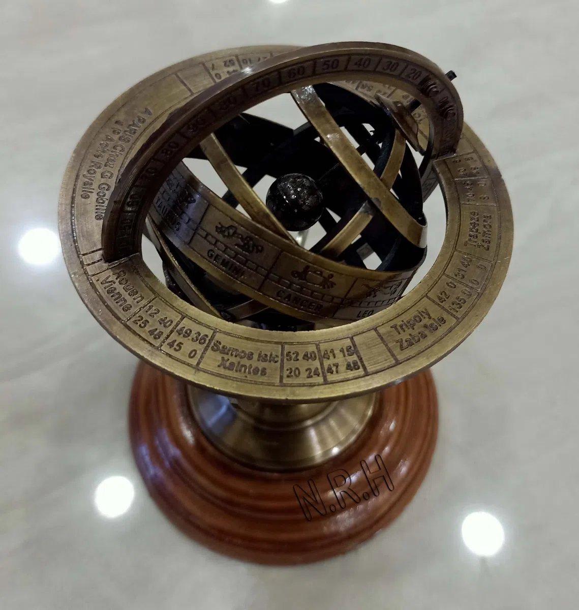 Ares India 5 Nautical Brass Armillary Sphere World Globe Rosewood Base Table Decor Gift