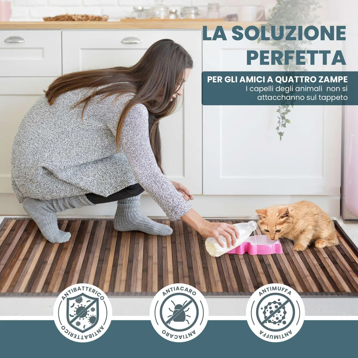 Tappeto Bamboo Cucina Antiscivolo | Passatoia Cucina Idrorepellente, Facile da Pulire e Realizzata con Materiali Sostenibili | Tappeto Bambu Effetto Degrade (Grigio, 50 x 230 cm)