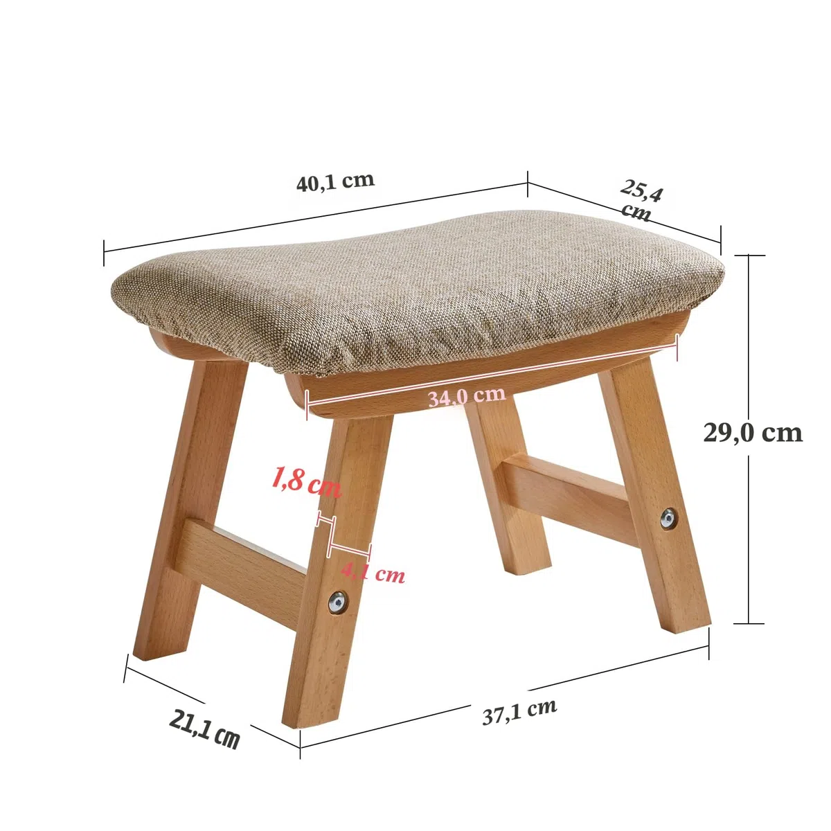 Aibiju Poggiapiedi in Legno, Pouf in Tessuto di Lino,Pouf Ottomano con Seduta Imbottita Gambe in Legno di Pino e Imbottite per camera da letto, soggiorno, (Gambe Naturali + Cuscino Beige), YDEU-1358