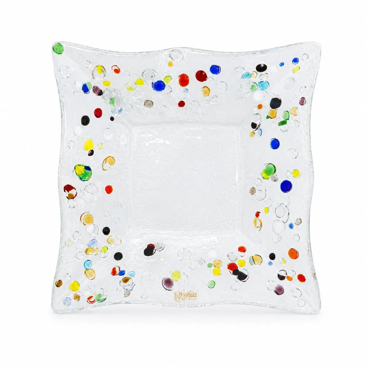 Sospiri Venezia - Svuotatasche Vetro Murano Decorato a Mano Soprammobile Casa- Idea Regalo Cerimonia Bomboniera con Scatola Elegante (18,5x18,5 cm, Quadrato)