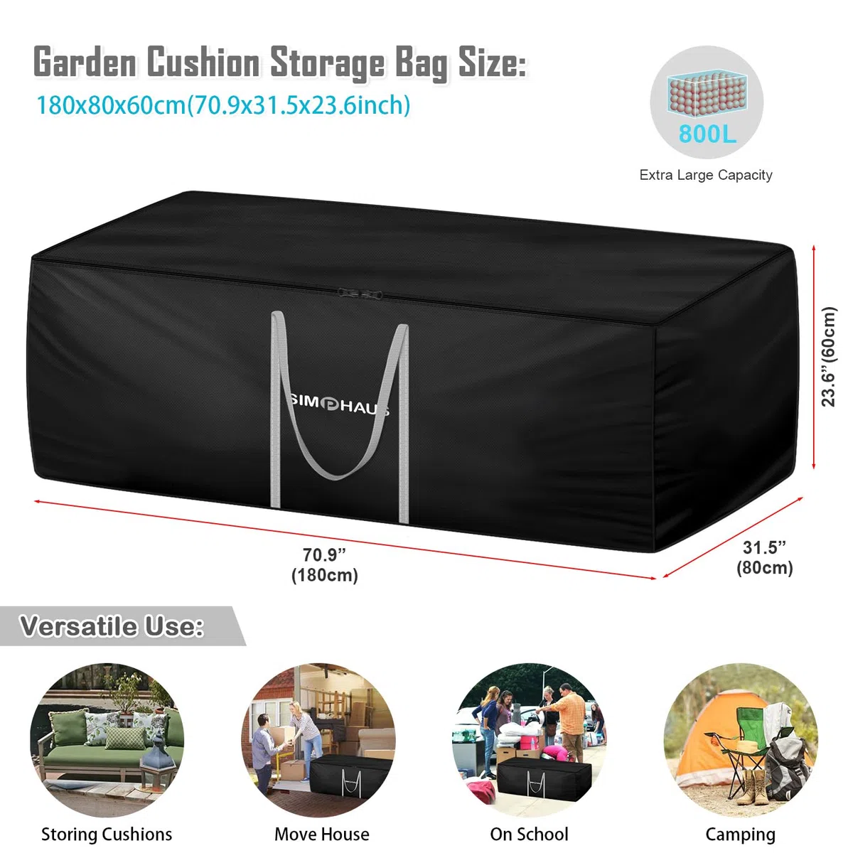 Borsa da Giardino Grande Borsa per Cuscini da Giardino Borsa Portaoggetti con Cerniera,Tessuto Oxford 420D Impermeabile,Anti UV Custodia per Albero di Natale,Borse Trasloco Grandi 180x80x60cm