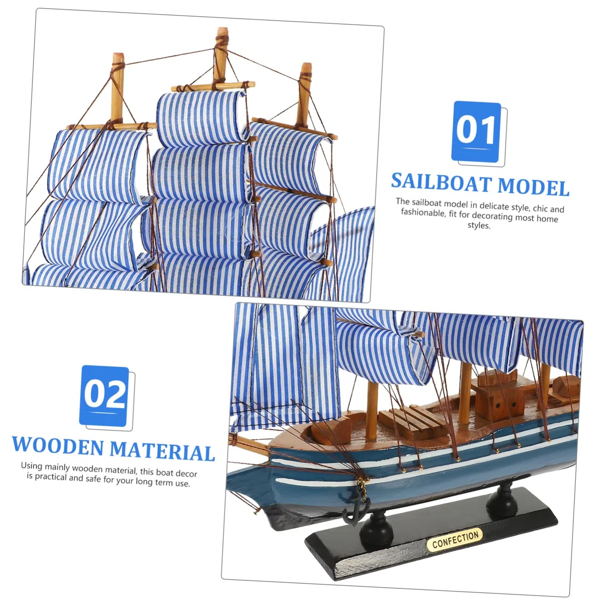ULDIGI Modellino di Barca a Vela in Legno Leggero e Portatile, Decorazione Chic per Interni Stile Delicato e Forma Vivace, per Arredamento Casa
