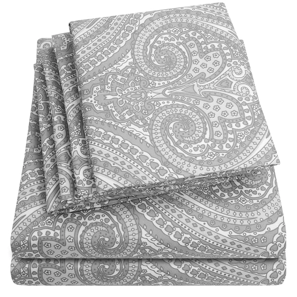 Set di lenzuola per letto a due piazze, collezione Supreme 1500, 4 pezzi, in microfibra spazzolata fine, con tasca profonda, 1 federa extra, ottimo valore, per letto matrimoniale, colore: grigio