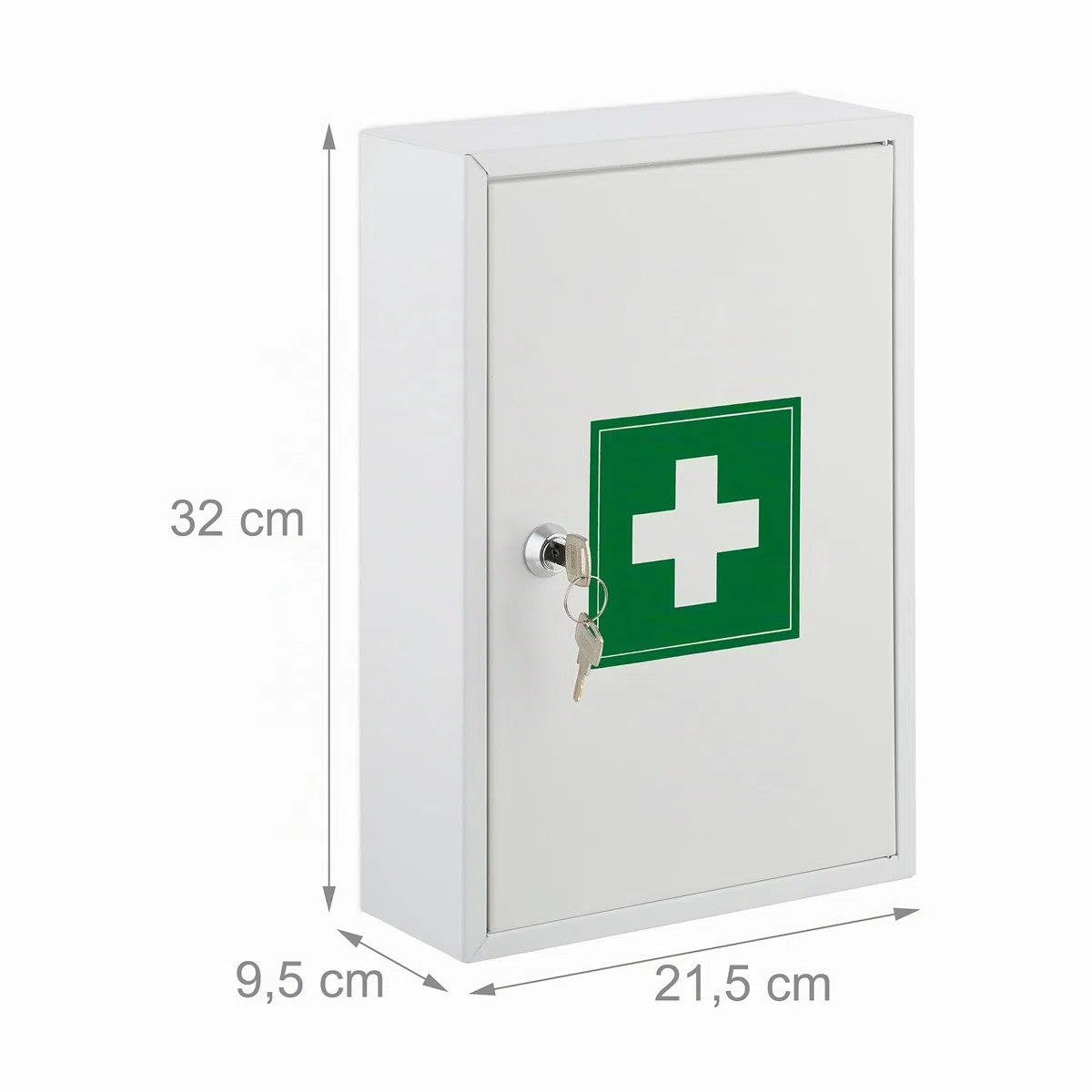 Relaxdays Armadietto Pronto Soccorso per Medicinali, Cassetta con Chiusura di Sicurezza, 32x21,5x9,5 cm, Bianco Verde