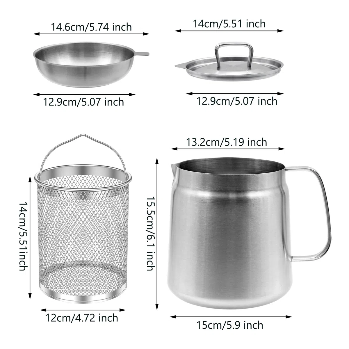 Filtro per friggitrice da 2 l, in acciaio inox 304, con filtro e cestello per friggitrice, contenitore multifunzione per grasso