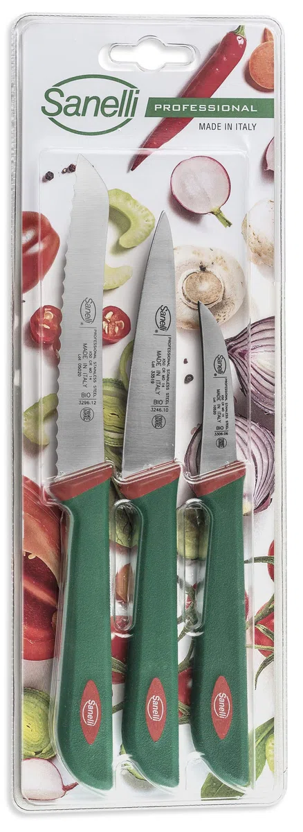 Sanelli Set 3 Coltelli Frutta e verdura: Spelucchino multiuso cm.10-Pomodoro cm.12-Verdura cm.6