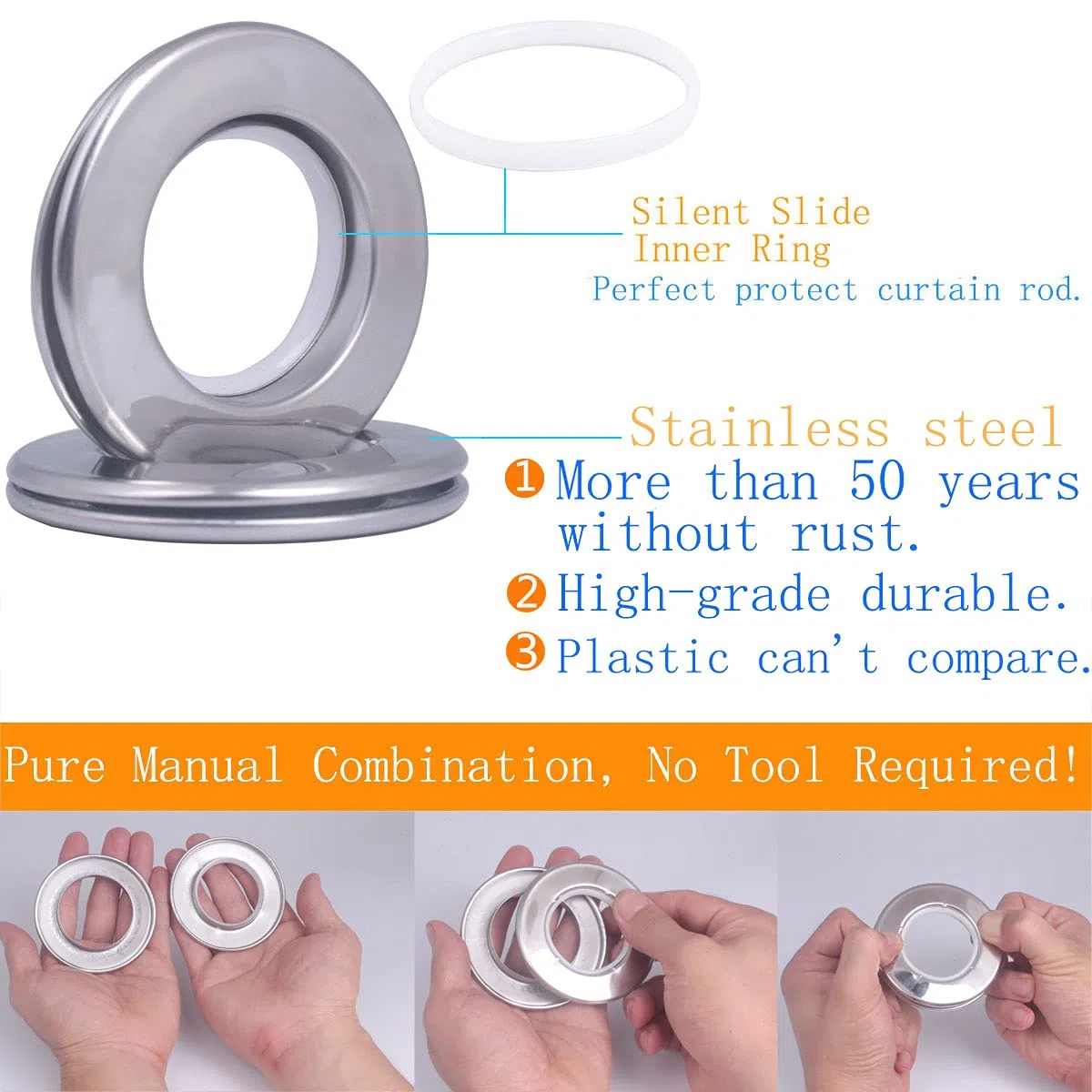 20 pezzi occhielli per tende in acciaio INOX, anelli per tende in metallo con diametro interno e occhielli 1-9/16" (40mm) Occhielli per tende romani per finestre di bagno (20 pezzi - Argento)