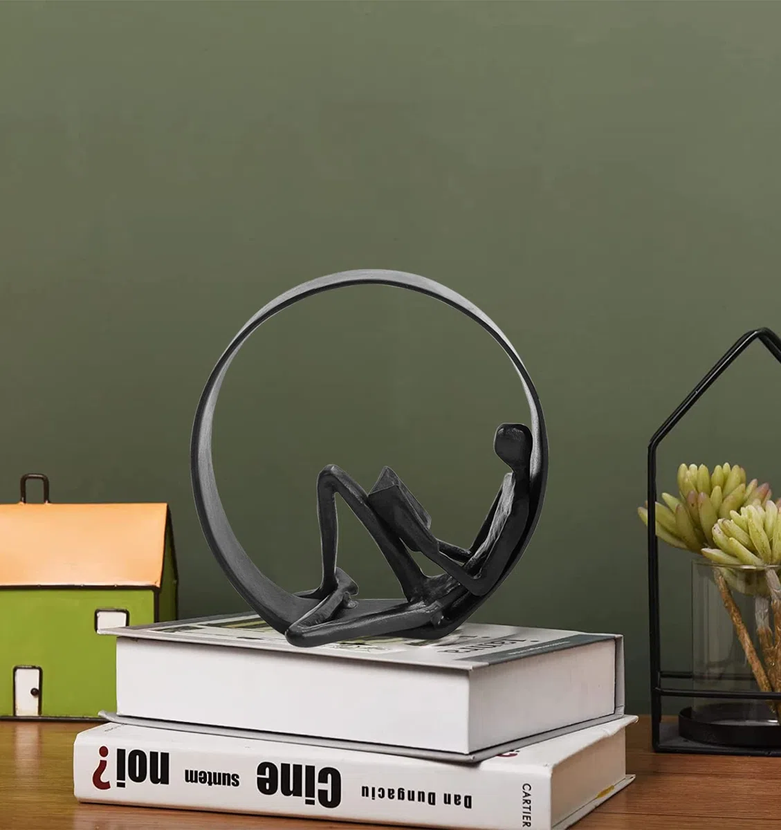 Statuette e statue di lettura, oggetti decorativi per librerie, scultura in metallo in ghisa, regalo per gli amanti dei libri, decorazione per scaffali di arte moderna, accessori per la