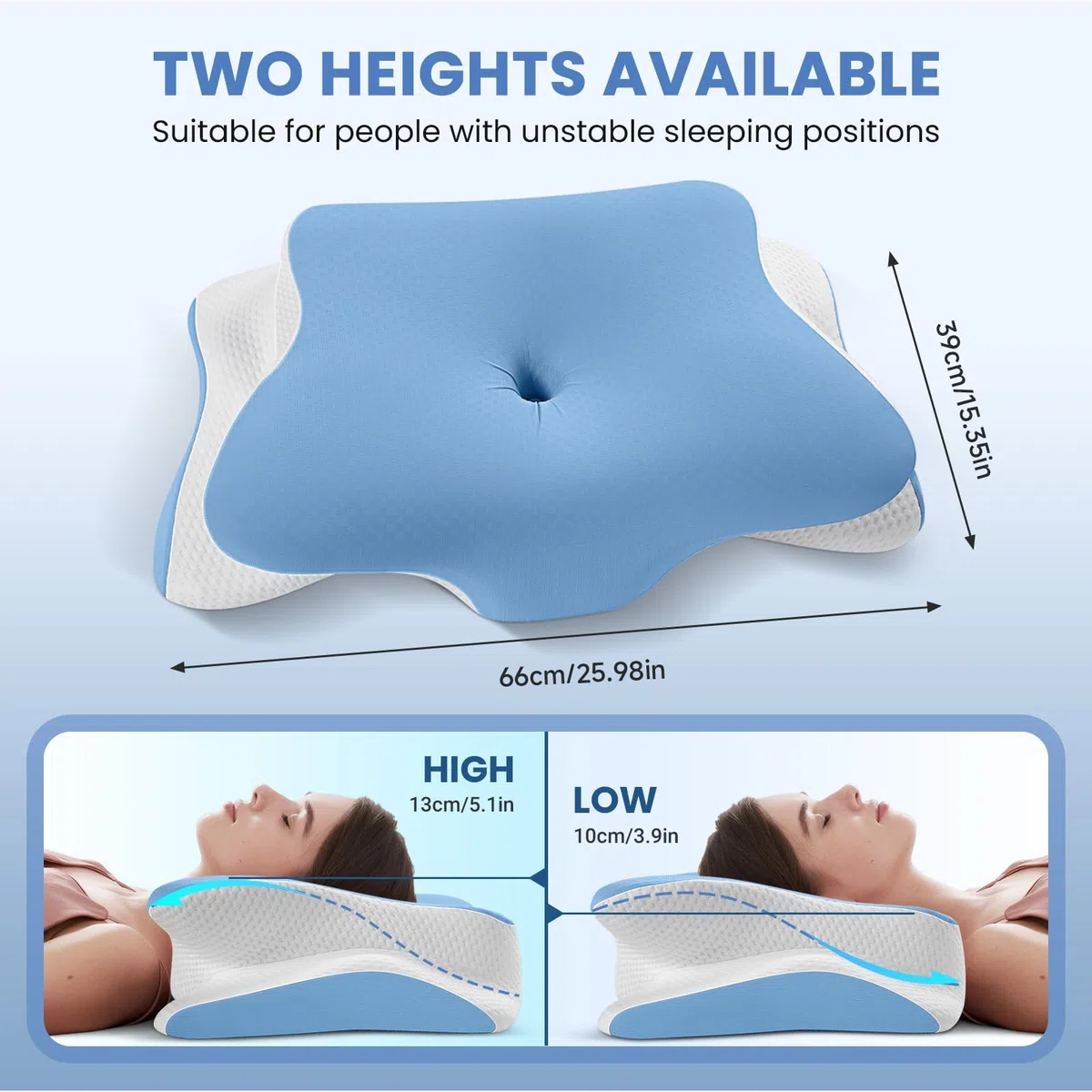 A-Pce Cuscino Cervicale Memory Foam, Cuscino Ortopedico Ergonomico per Dolori al Collo e alle Spalle, Cuscini per Dormire sul Fianco Rinfrescante con Fodera in Seta di Ghiaccio Lavabile, Blu