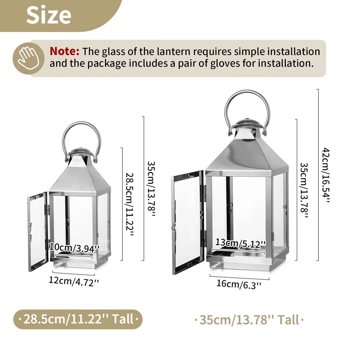 NUPTIO Lanterna Cimitero 28cm: Candela Esterna in Metallo Argento, Urna Tomba Resistente Alle Intemperie, Luce Grande per Giardino Interno ed Esterno