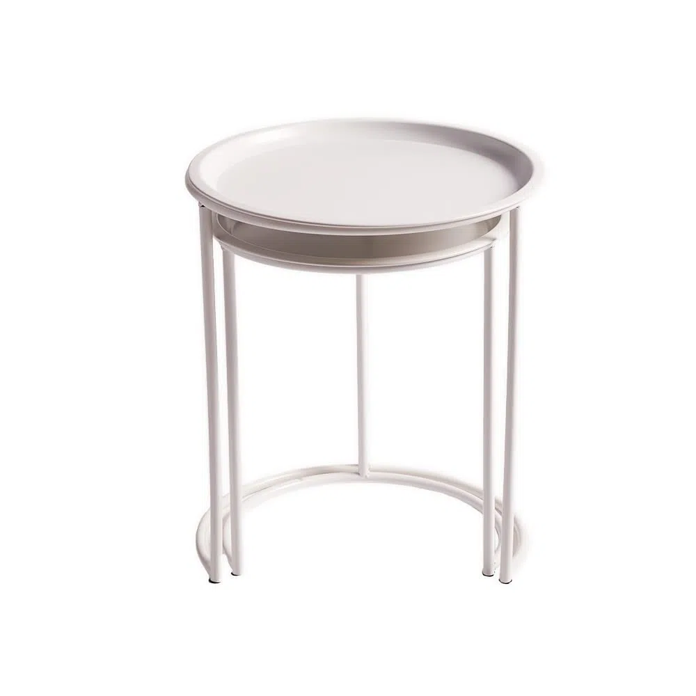 Set 2 tavolini caffè laccati bianco opaco impilabili - tavolini design set salvaspazio - 2 pz (Bianco) - Pronta consegna