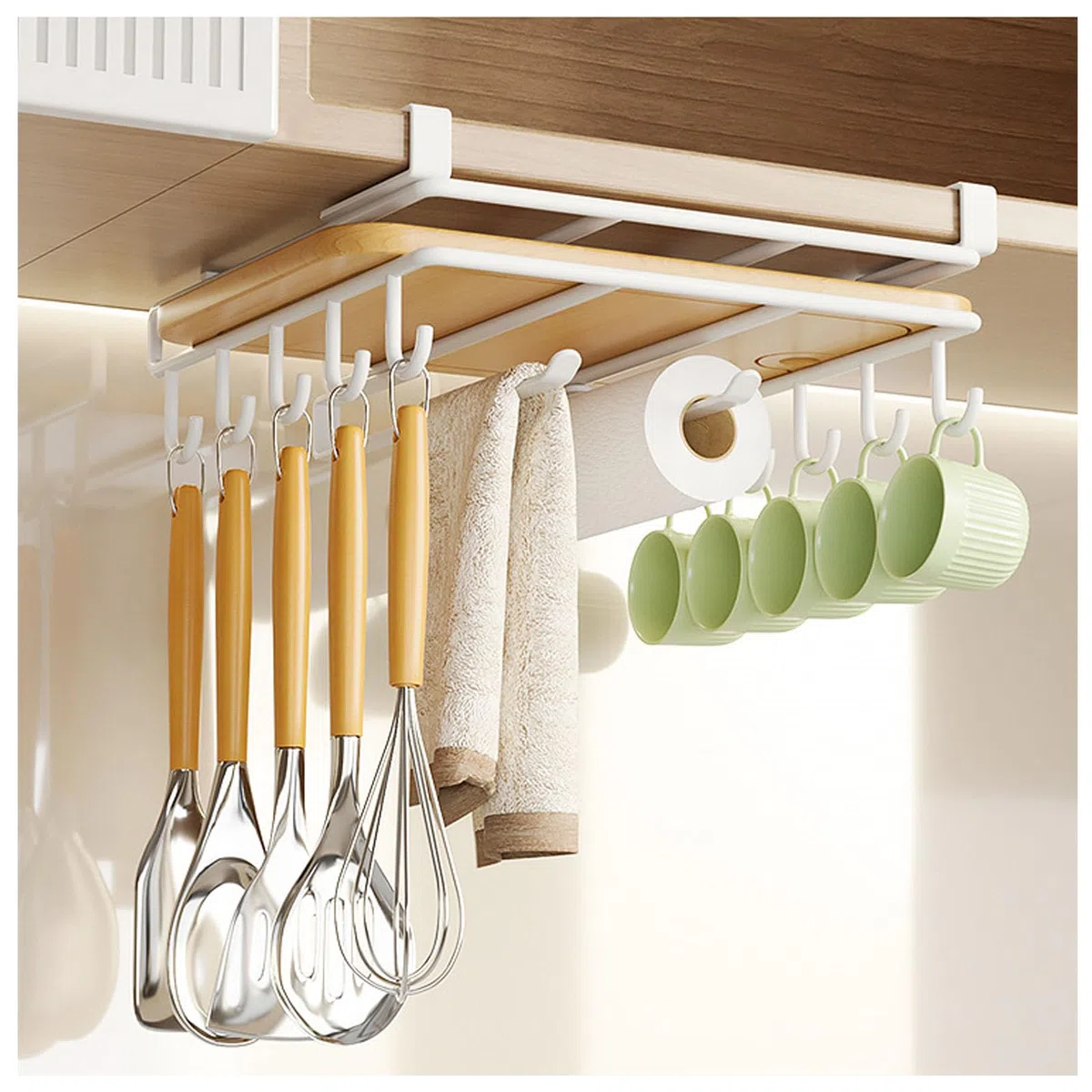Dxcaicc Organizer per Ripiano per Armadio, Ripiano per Tagliere con Ganci Ganci da Cucina per Coperchio per Tazza di Asciugamano