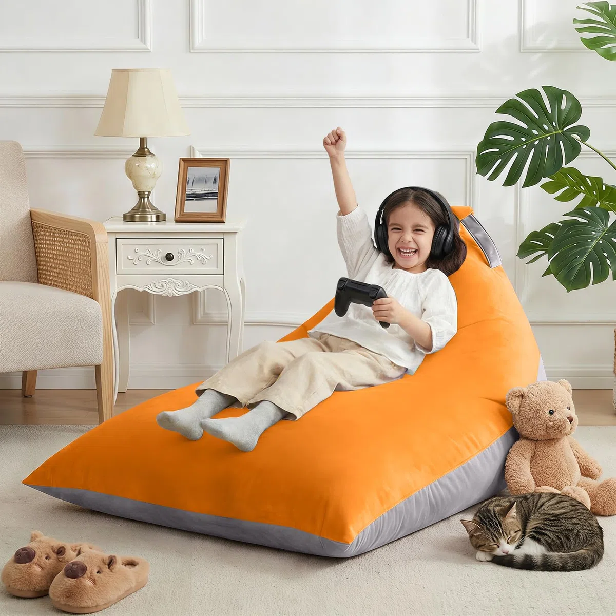 Fodera per poltrona sacco (senza imbottitura), per adulti e ragazzi, copertura in velluto spesso, 400 l, colore: grigio orchidea, L
