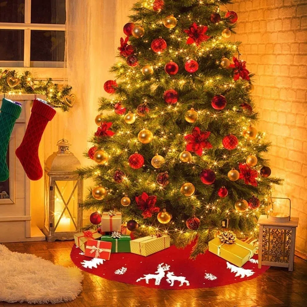 LATERN 3D Maglia Gonna Albero di Natale, 122cm Gonna Grande Albero di Natale Tappetino Lavorato a Maglia con Filo di Lana Fatto a Mano al 100% Copertura della Base Dell'albero di Alce Fiocco