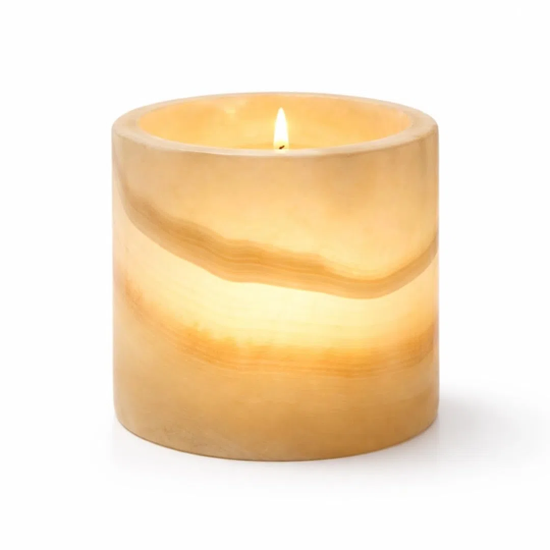 Portacandele singolo in alabastro, robusto portacandele, pietra traslucida per un bagliore calmante, perfetto per illuminazione ambientale e regali, illuminazione calda, diverse dimensioni