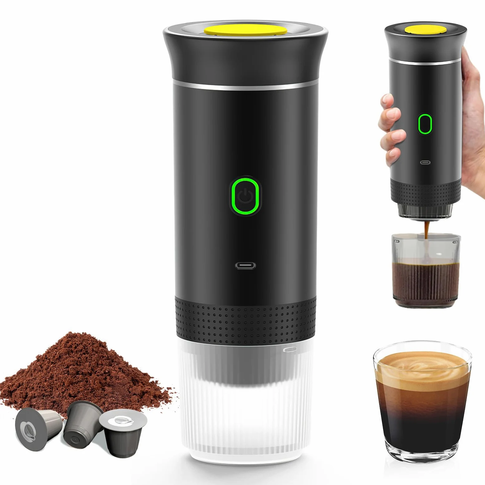 Macchina per Caffè Portatile Espresso, Riscaldamento Elettrico da Viaggio per 12V Auto e Campeggio, Capsule per Caffettiera