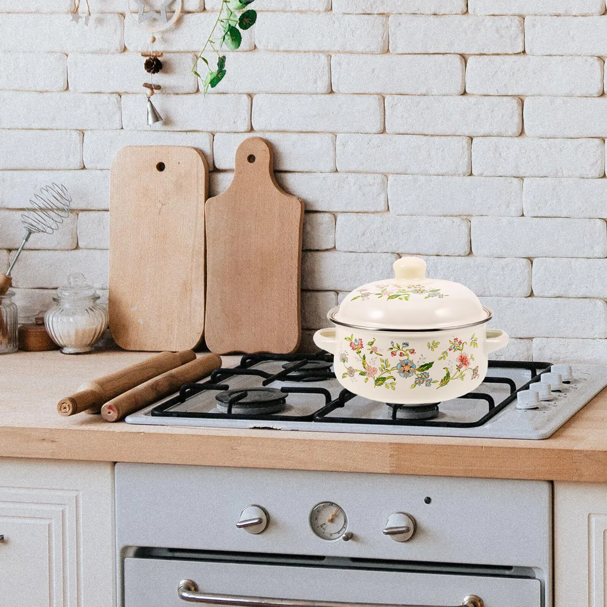Pentola Smaltata per Cucina Domestica Coperchio, Distribuzione Uniforme del Calore, Antiaderente, per Zuppe e Stufati, Materiale Smalto Resistente