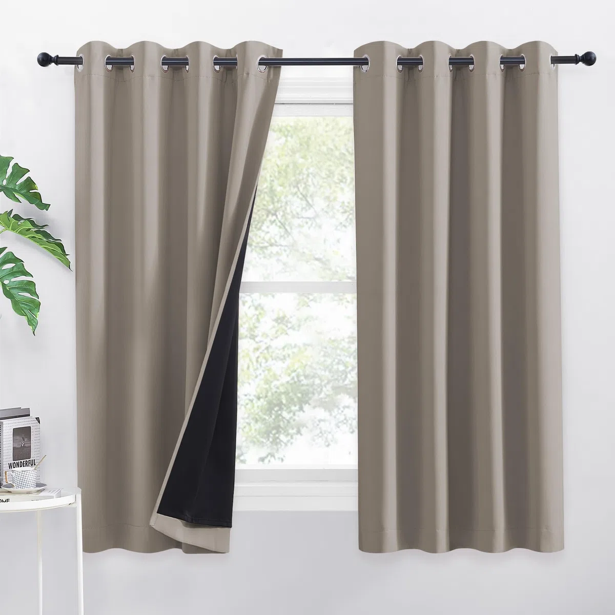 PONY DANCE Tende Oscuranti 100% Curtains per Bambini Cameretta Corte per Finestre Piccole con Anelli Tende Termiche Isolanti per Interni 2 Pezzi 140x145 CM, Sabbia