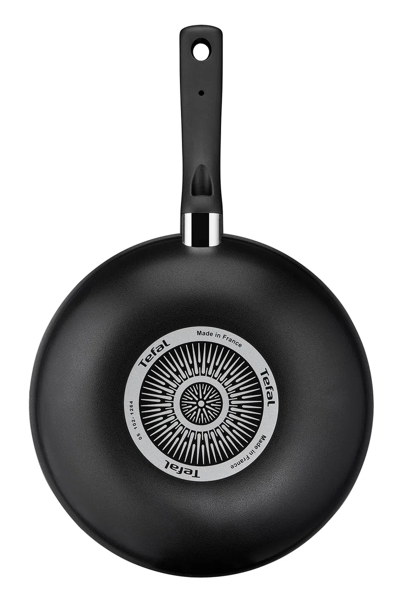 Tefal C38819 Hard Titanium Essential Wok Padella 28 cm | Rivestimento antiaderente con particelle di titanio | Indicatore di temperatura del segnale termico | Lavabile in lavastoviglie | Made in