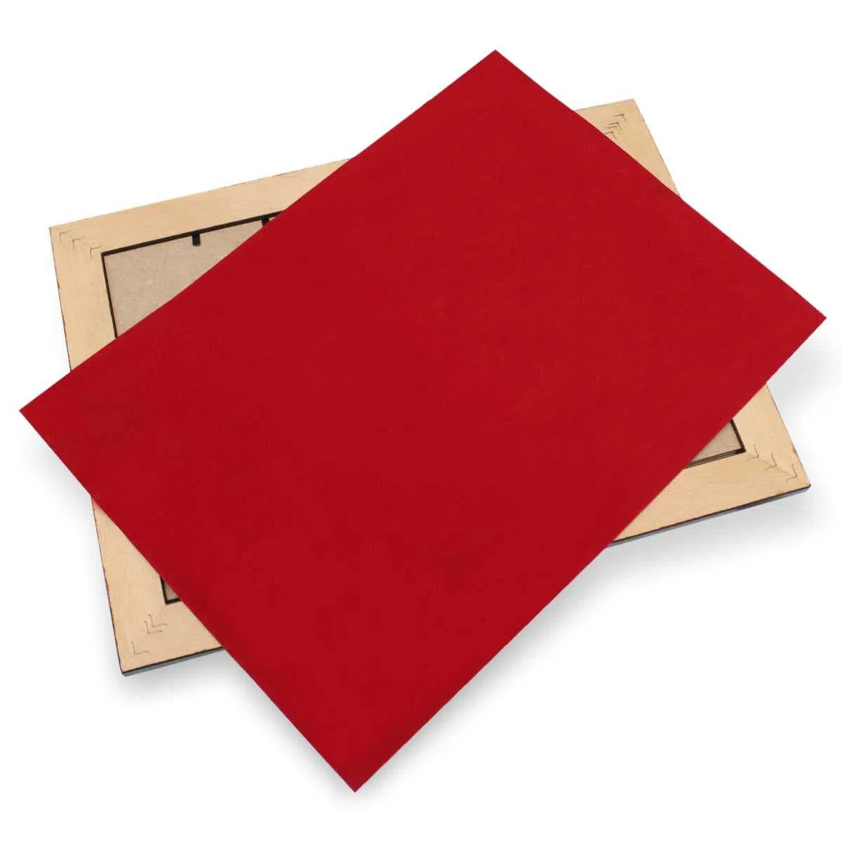 Vassoio in legno marrone con tela aida da ricamare a punto croce, finestrella 29x19