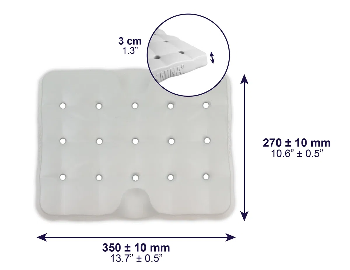 KMINA Cuscino Doccia per Seduta (35x27x3 cm), Cuscino Sedia Doccia Impermeabile, Schiuma Antiscivolo, Grigio – Prodotto in Europa