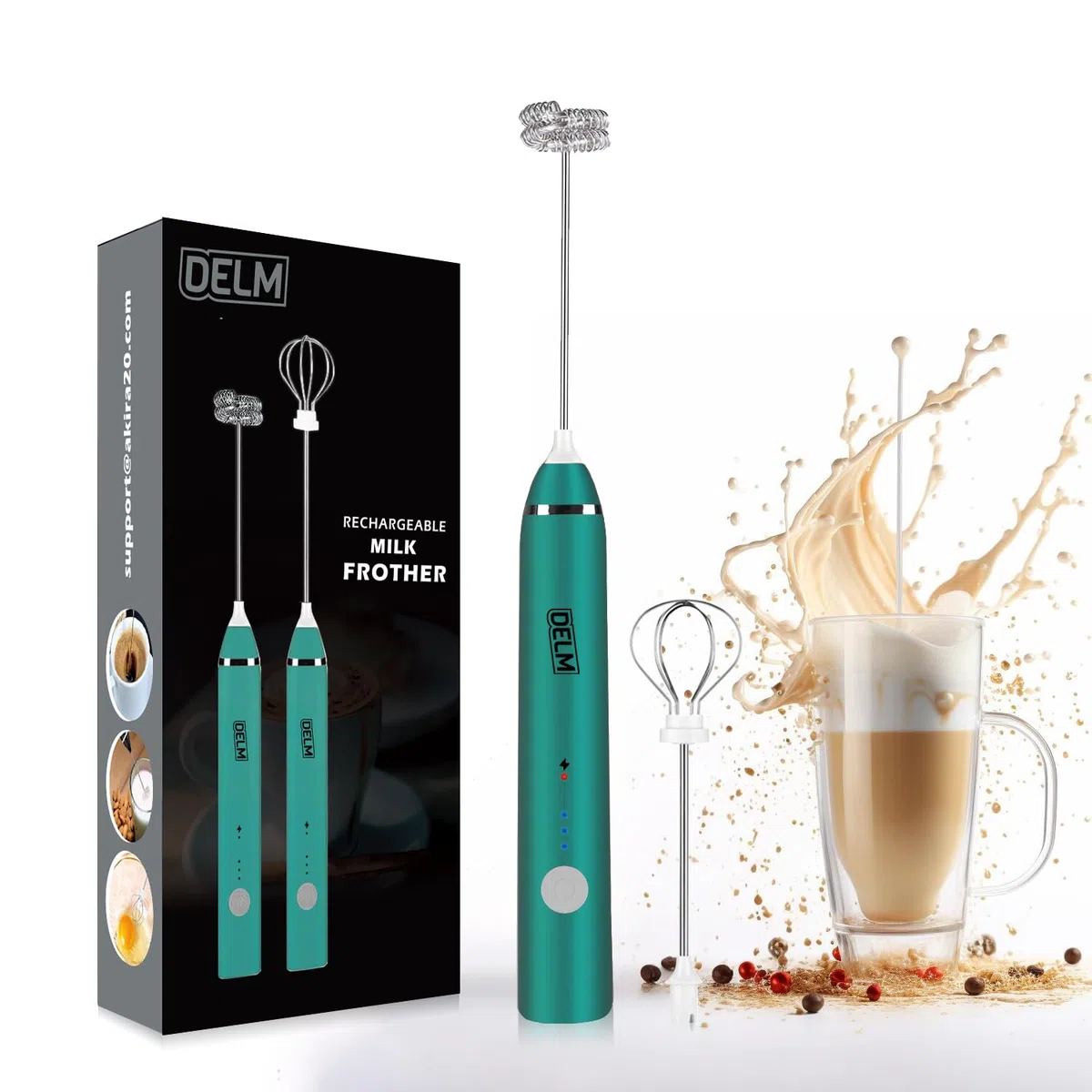 Delm Montalatte elettrico USB Accessori Frullatore in acciaio inossidabile (verde)