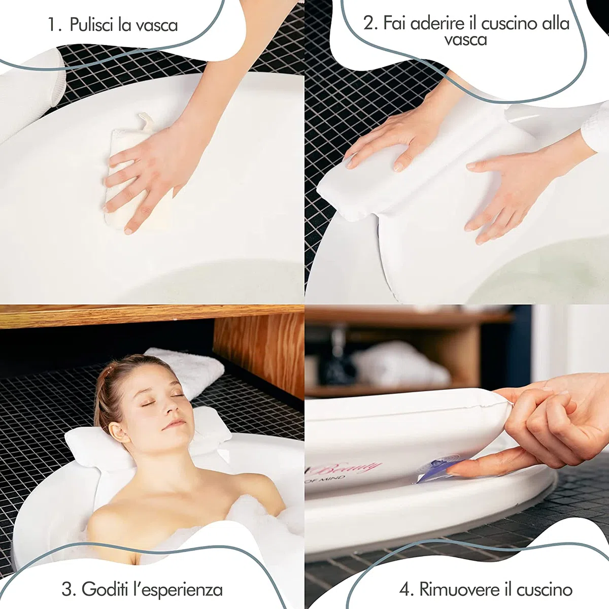 TranquilBeauty Migliori Cuscino Per Vasca da Bagno Per La Testa E Il Collo Con 7 Tazze Di Aspirazione - Cuscino Di Lusso Per Il Sostegno Posteriore Completo (Bianco, 1 Unità (Confezione da 1))