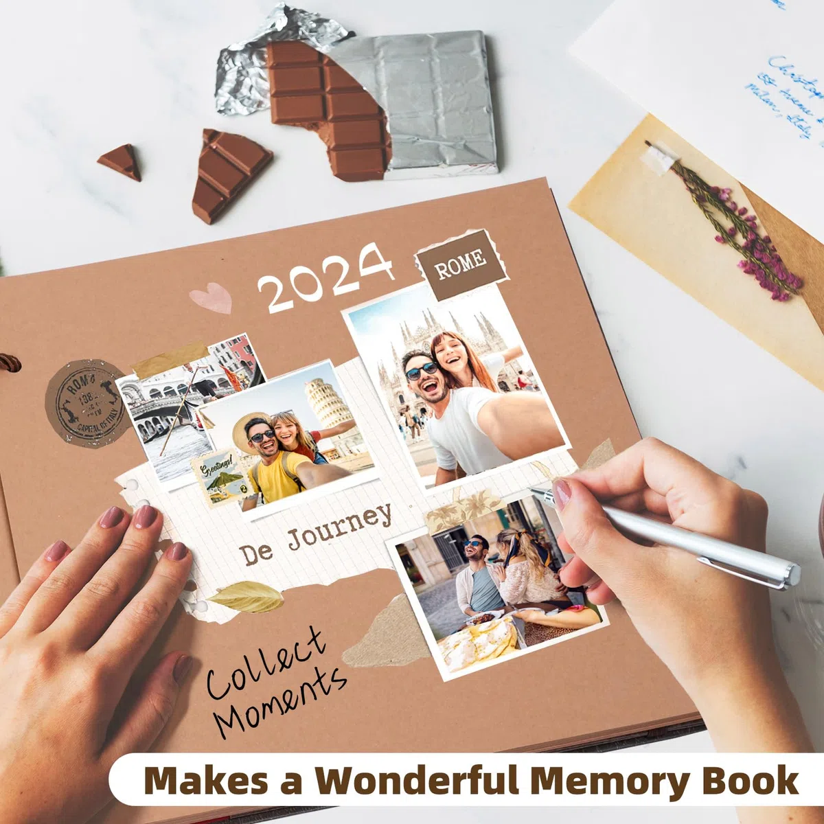 Kit per Album di Ritagli, 25,5 x 25,5 cm Fai da Te con Copertina Rigida in Carta Kraft con 40 Fogli e 80 Pagine, Regalo Creativo per Anniversario, Matrimonio, Compleanno, Viaggio