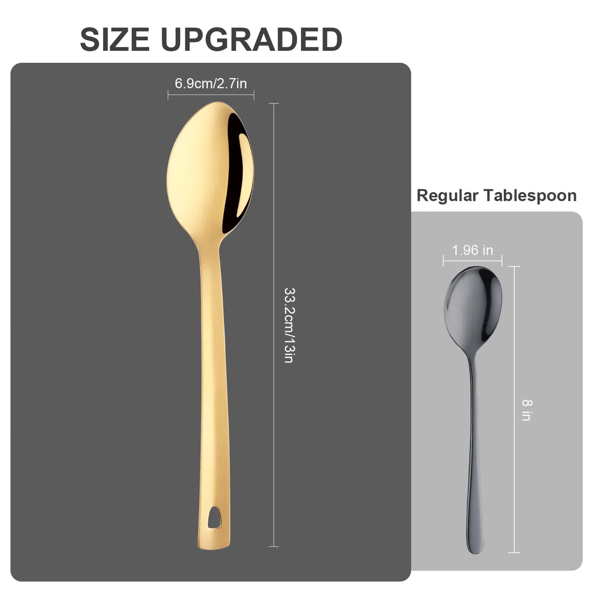 Cucchiai da tavola grandi da 33 cm per servire, in acciaio inossidabile, set di cucchiai da buffet con manico lungo, per feste, cene, cucina, ristorante (oro, 6 pezzi)