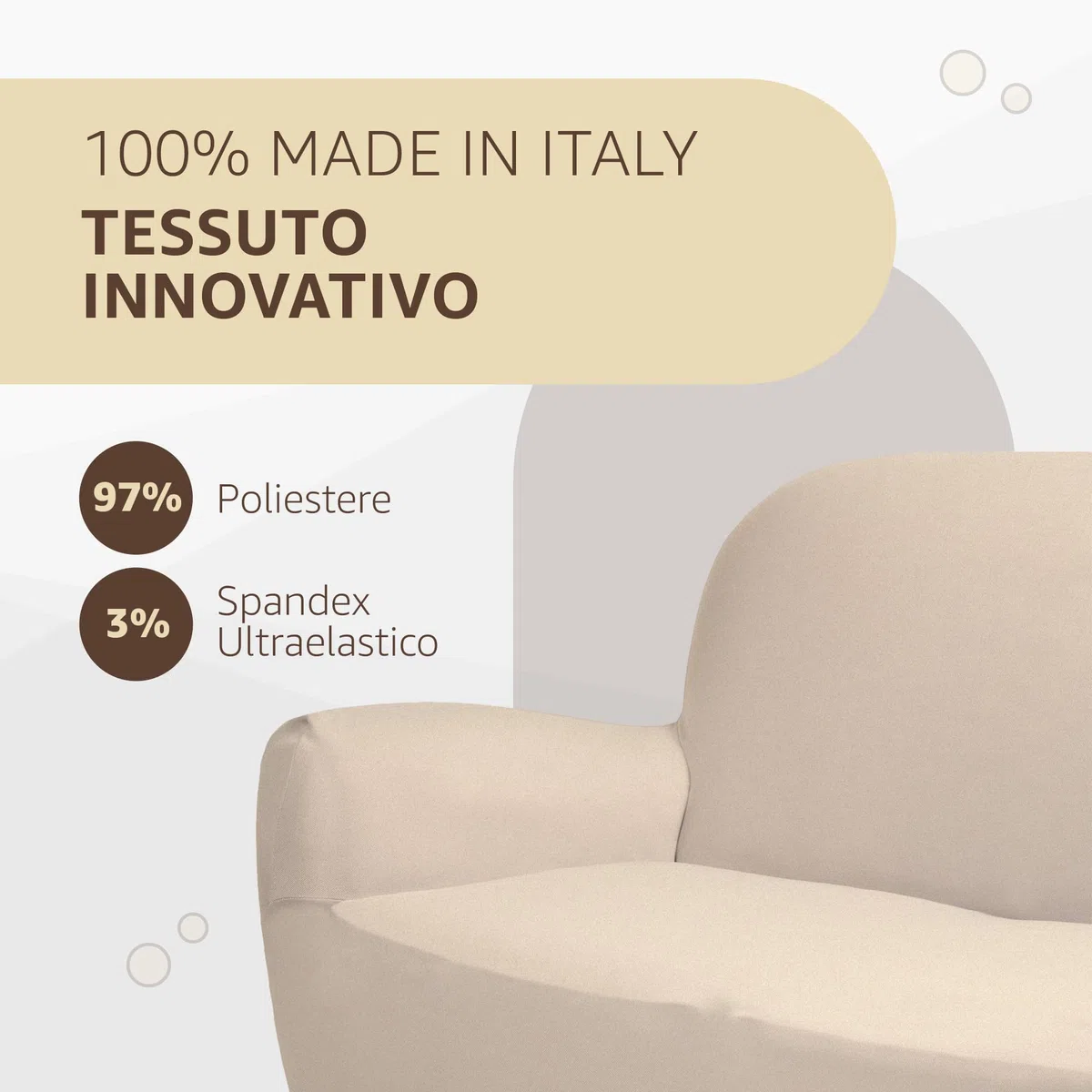 SONIT Copridivano Elasticizzato per Divano con Braccioli Fodera Protettiva Universale in Tessuto Jacquard Vestibilità Aderente Made in Italy [1 Posto,Panna]