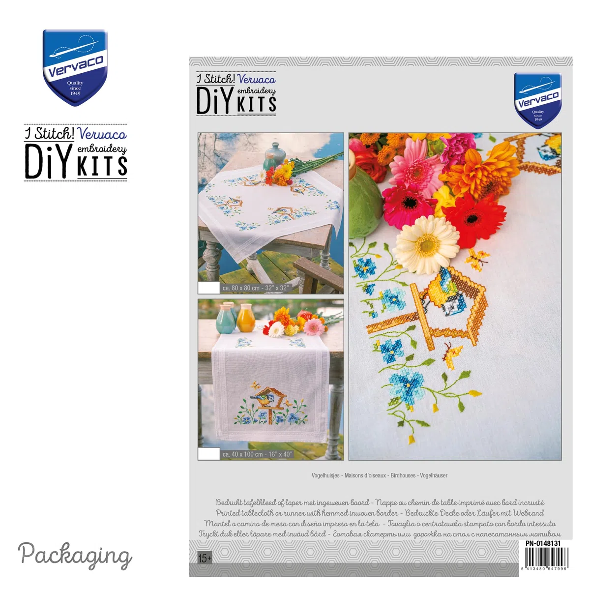 VERVACO Kit Centrotavola Ricamo Prestampato CASE DI UCCELLI Set Ricamo Biancheria Da Tavola 40 x 100 cm Set Fai Da Te Creativo Size Kit Hobby Creativi Adulti Casa Decor Embroidery Embroidery Runner