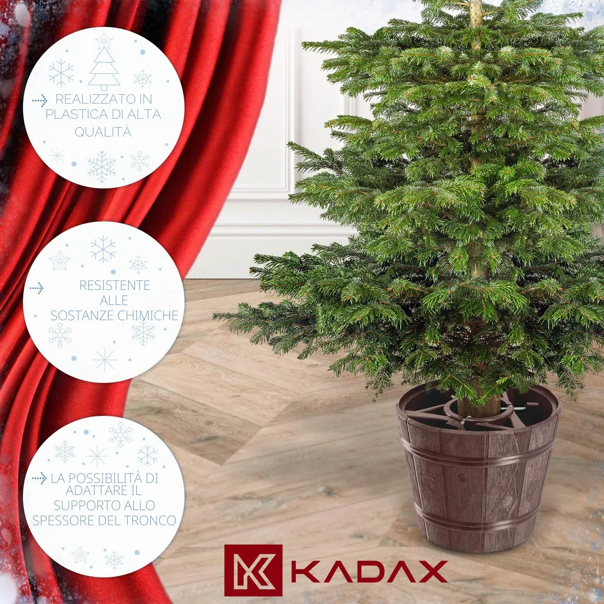KADAX Supporto per Albero di Natale, in Plastica, Due Versioni a Colori, Supporto per Albero Fino a 240 cm, Marrone