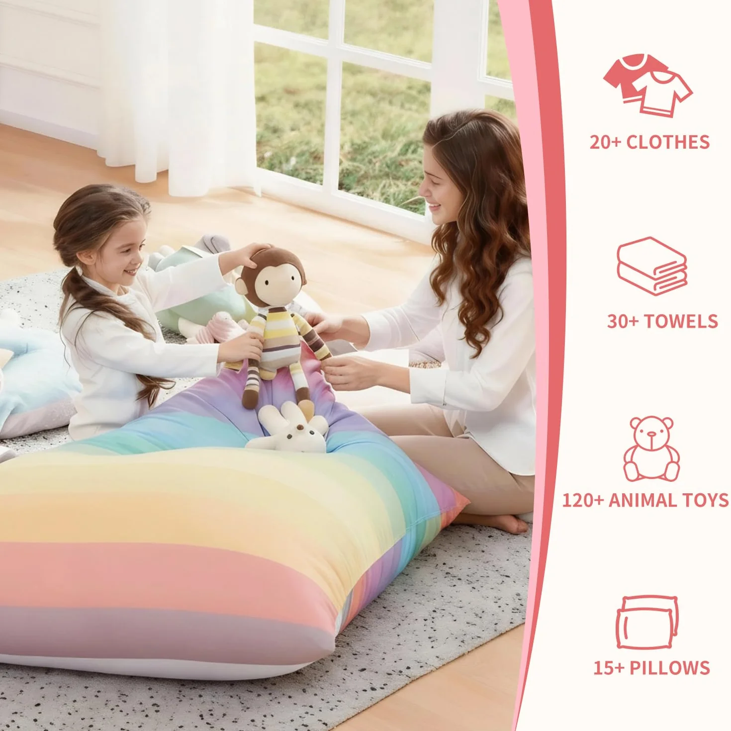 Poltrona a sacco portaoggetti, da riempire, motivo animali, solo fodera, per bambini e adulti, extra large, senza imbottitura, riporre organizzare peluche, in tela di prima qualità