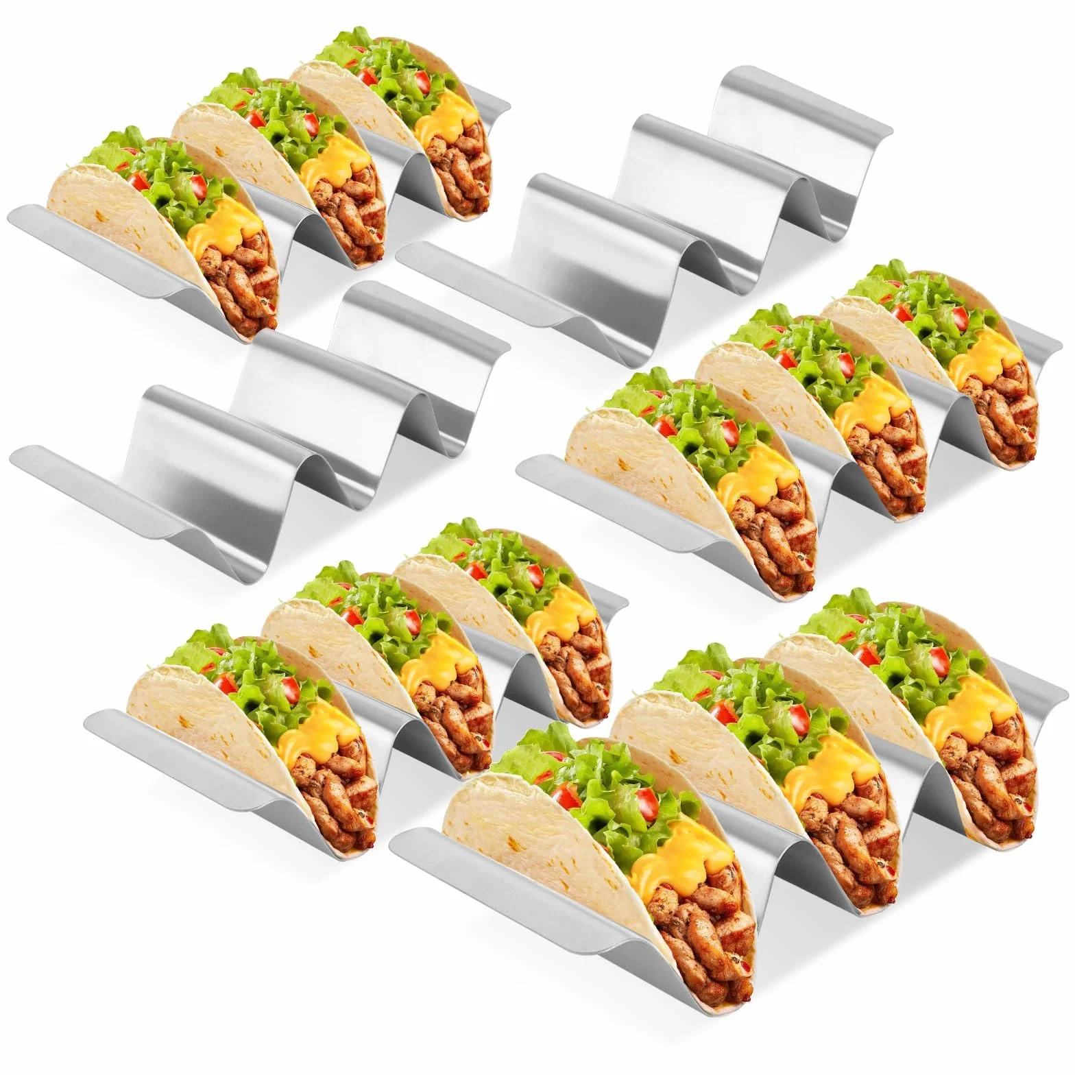 AKOLAFE 6 Pezzi Porta Taco in Acciaio Inox 25x10x4.5cm Porta Taco con Maniglie, Porta Hot Dog, Supporto U-Form per Taco, Panini, Pane, Hot Dog e Wafer