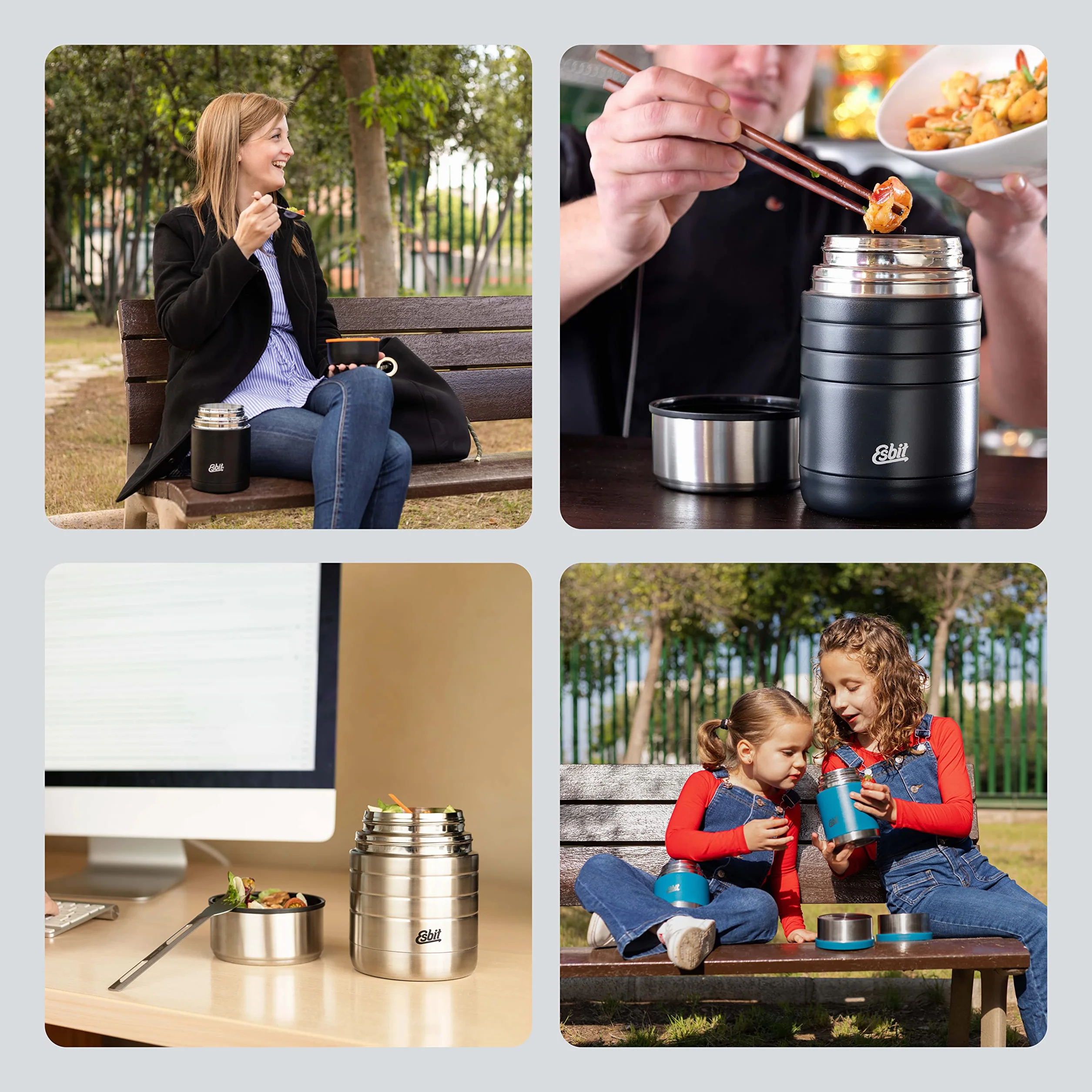 Esbit Sculptor - Contenitore termico per cibo, in acciaio inox, senza BPA, argento, nero e altro, 500 ml, 750 ml e 1 litro, per cibi caldi e freddi, per zuppe e insalate, per la scuola e il lavoro