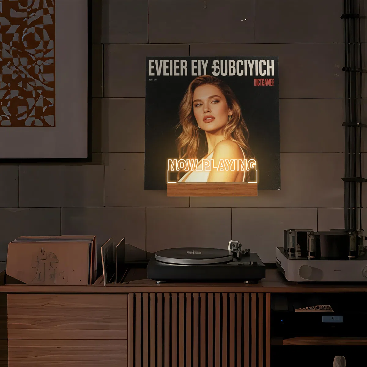 CoolGift Mart Now Playing Vinyl Record Stand Wall Mount, Light up Record Holder, display in legno acrilico con luci bianche calde per gli album, decorazione della stanza, per gli amanti del vinile