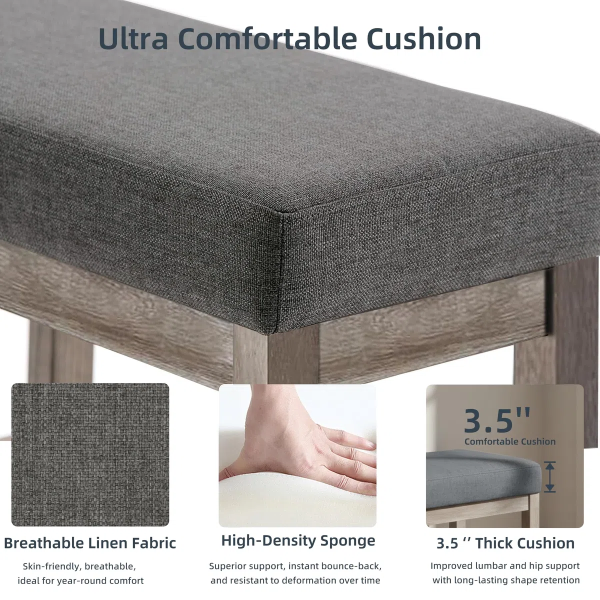 CangLong 70cm poggiapiedi rettangolare Confortevole panca in legno imbottita in tessuto per il soggiorno, la camera da letto e l'esterno, grigio