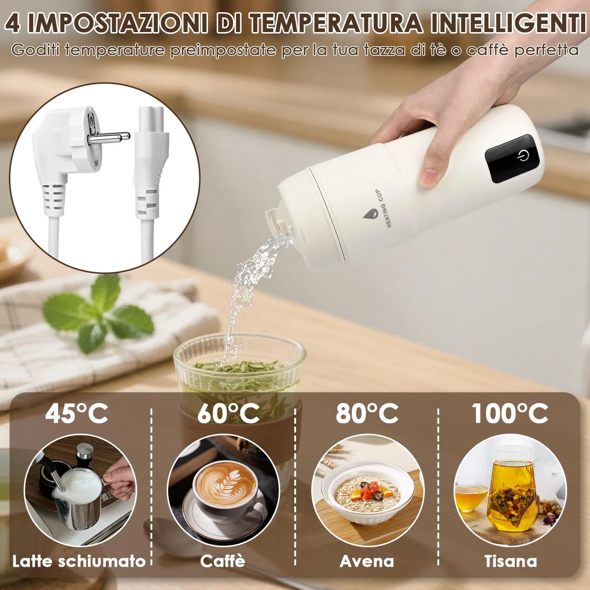 GuKKK Bollitore da Viaggio Piccolo Elettrico, 350 ml, 3 in 1 Doppio Strato 304 Bollitore in Acciaio Inox Spegnimento Automatico con Regolazione della Temperatura per latte per bambini,hotel,caffè