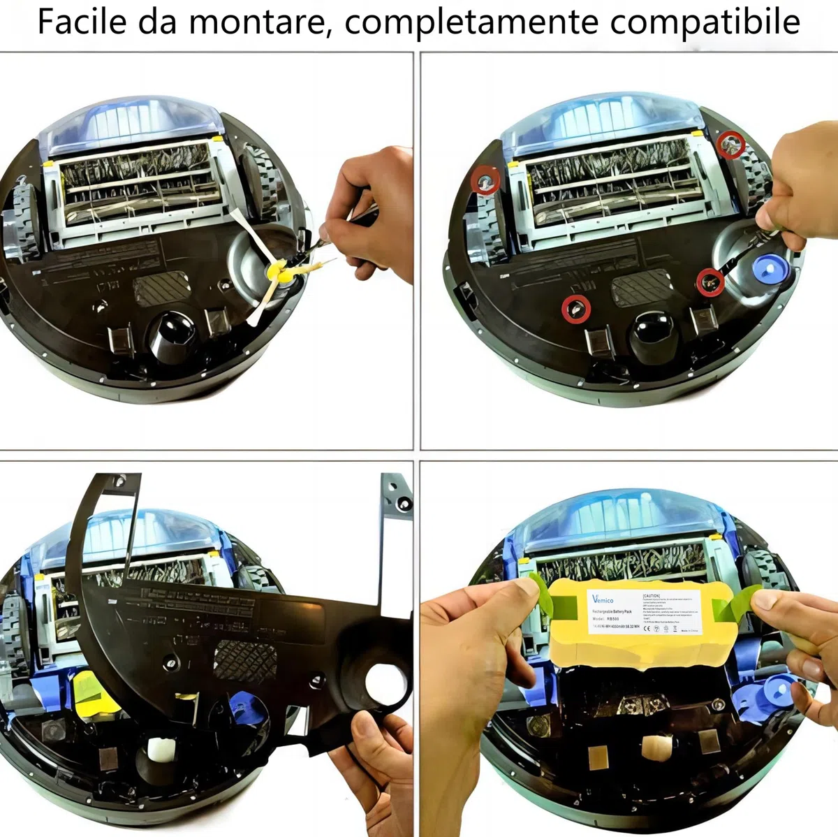 Vemico Batteria di Ricambio 14.4V 4050mAh per iRobot Roomba R3 500/600/700/800/900 Series 500/510/531/535/540/550/552/560/570/580/595/620/650/660/700/760/770/780/790/800/870/900