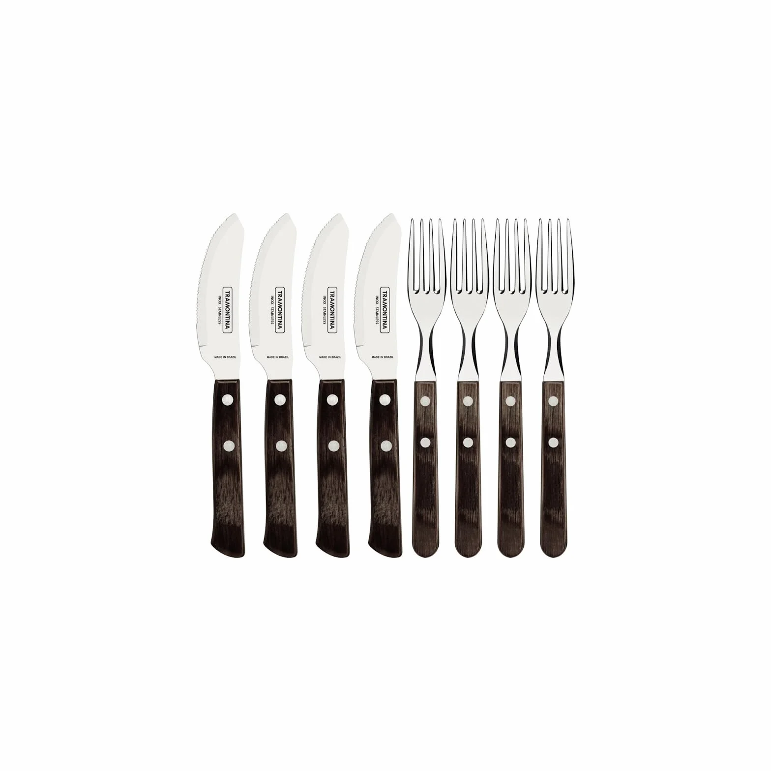 Tramontina Set per Pizza, individuali in legno certificato, lama in acciaio inox dentata, Polywood 8 pezzi