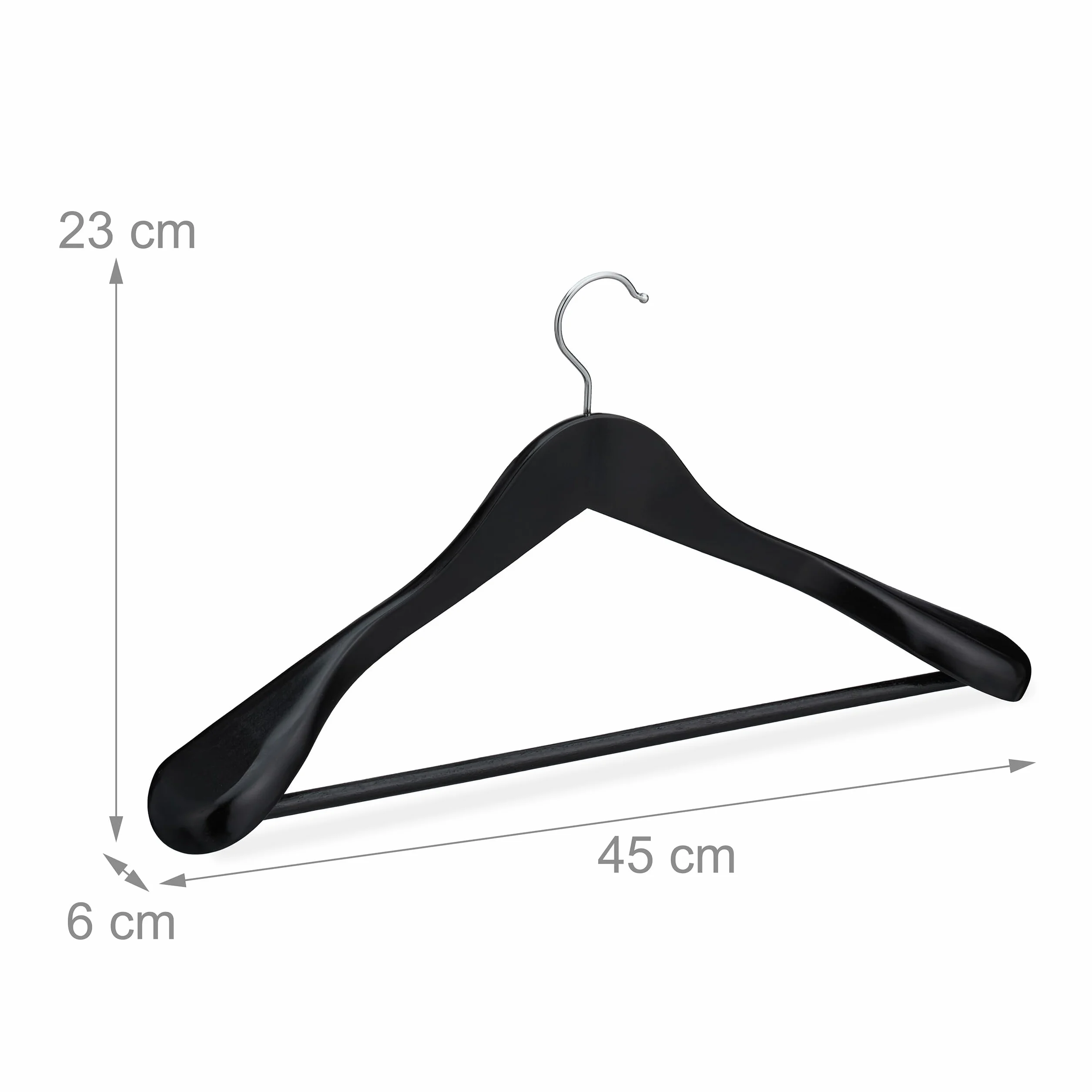 Relaxdays Grucce Appendiabiti per Giacche e Abiti, Set 8 Appendini con Barra Appendi Pantaloni e Gonne, Legno, Nero
