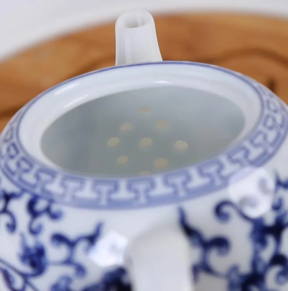 Cinese Jingdezhen Teiera Antica ad Alta capacità Dipinta a Mano Teiera in Ceramica di Porcellana Blu e Bianca - No.23