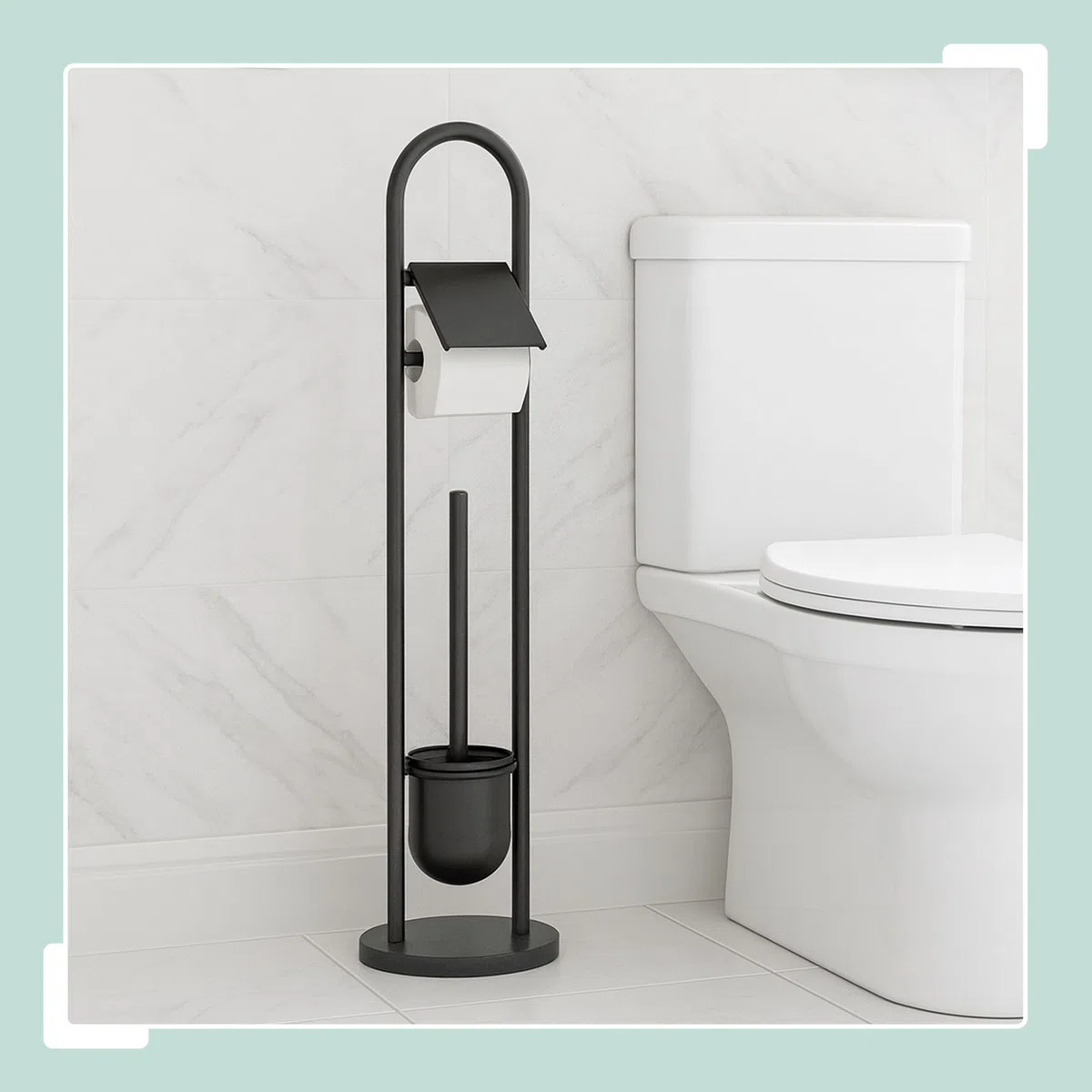 Set WC Relaxdays, Acciaio Inox, HxP: 79 x 22 cm, Porta Carta igienica, scopino con Base, Nero
