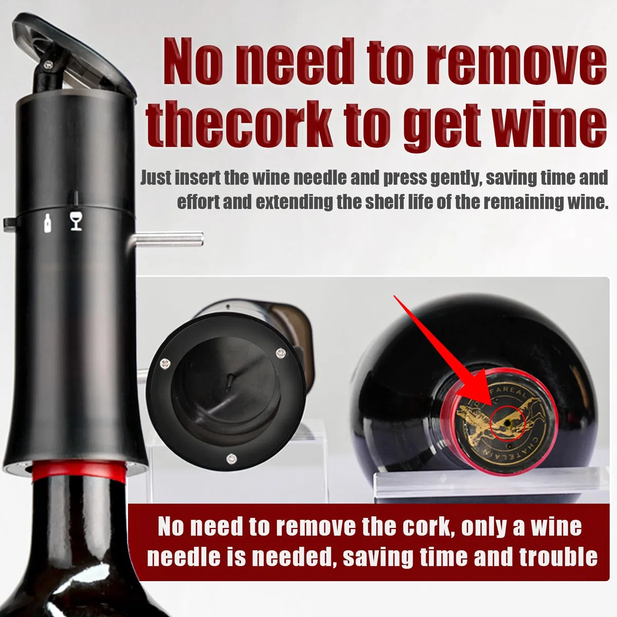 ZONSUSE Distributore vino a Pressione,Pompa per Vuoto del Vino,Erogatore Vino Sottovuoto,Senza Rimuovere il Tappo,Nessuna Elettricità o Capsule Gas,Regali di Accessori per Vino per Uomini Donne (A-2)