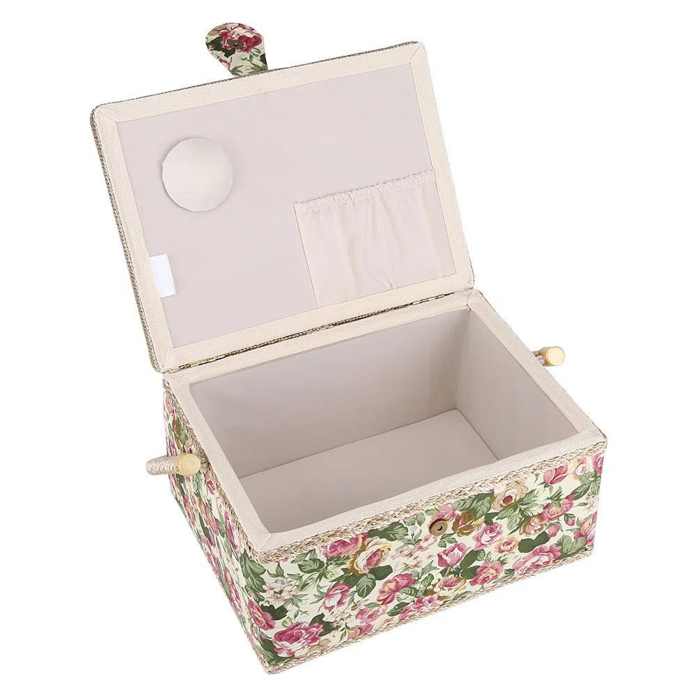 Scatola da cucito cestino da cucito, motivo floreale a rosa, cestino da cucito stampato con manico ergonomico per organizzatore domestico, 30,5 x 23,1 x 15,5 cm